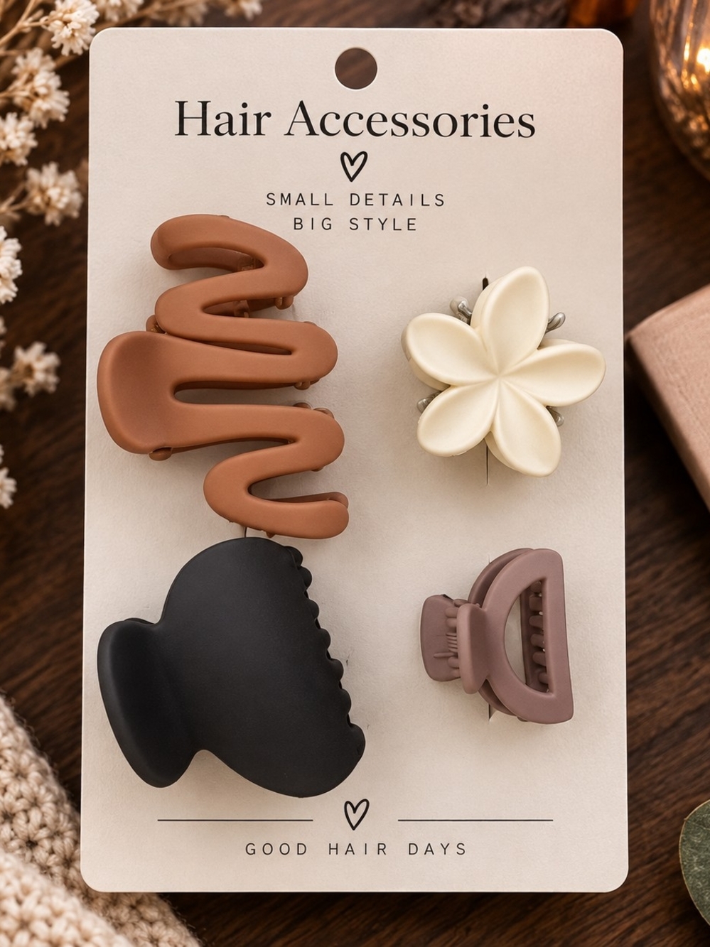 Neutral & Earthy Matte Hair Claw Clip Set β 4 Piece New